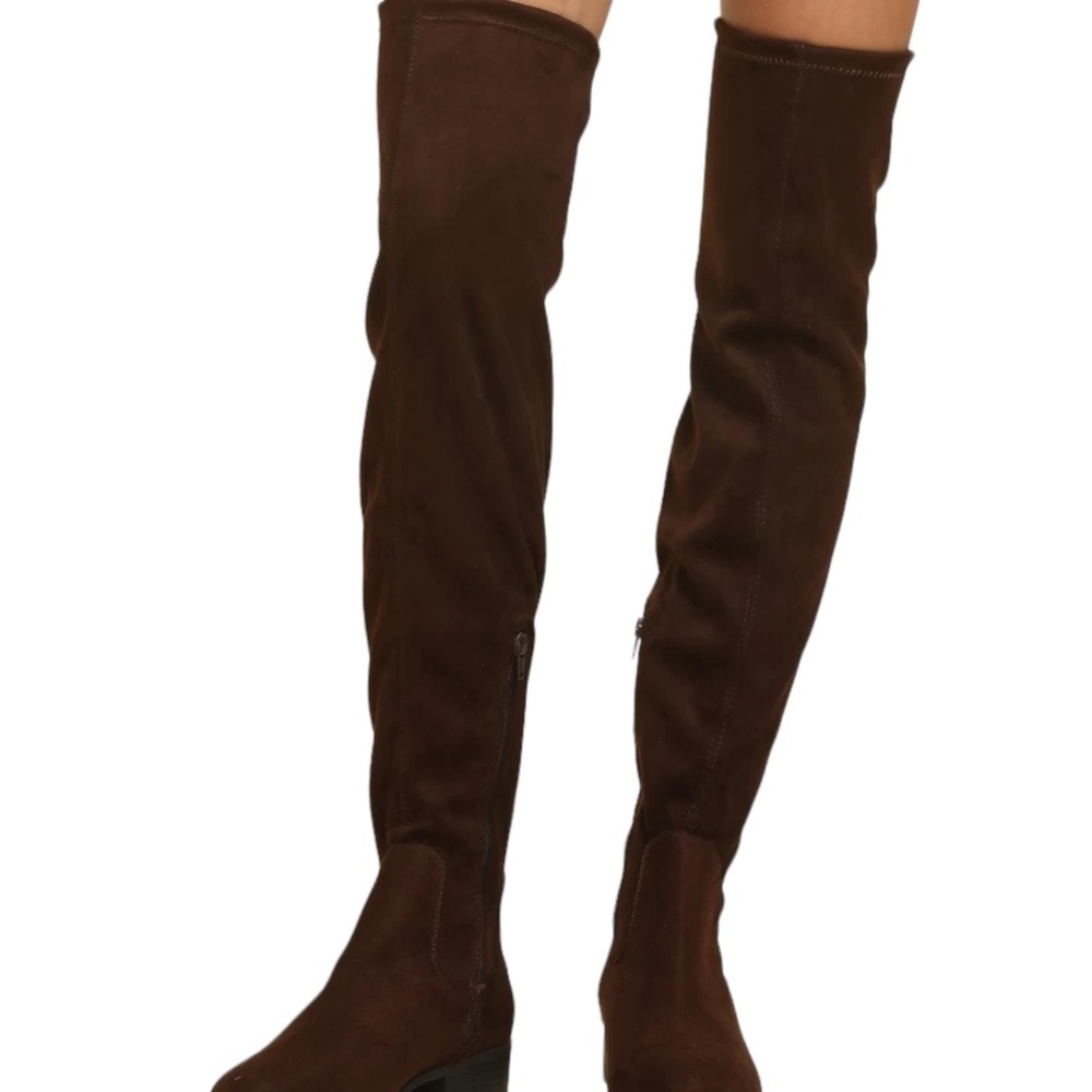 Forever 21 Over the Knee Brown Faux Suede Leather Boots. - Picture 3 of 13